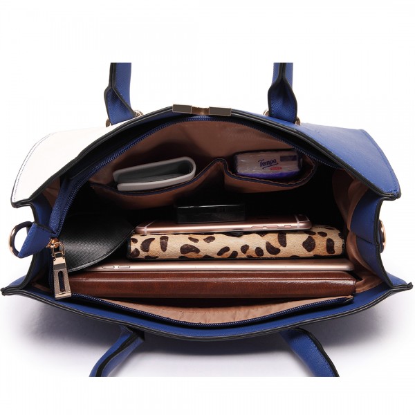 LT1666 - Miss Lulu Split Front Design Medium Tote Handbag Navy and White